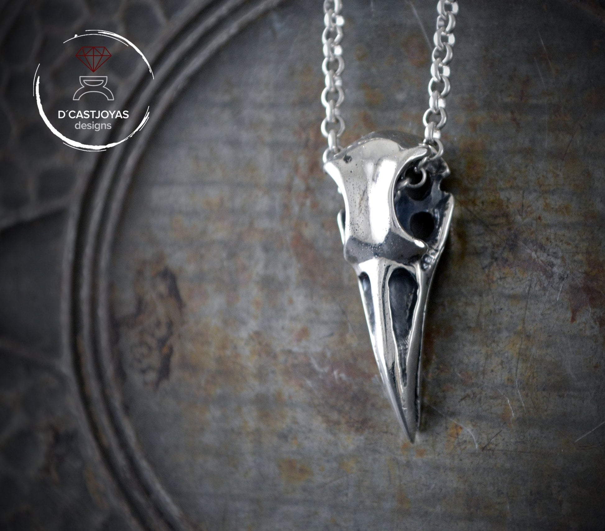 Colgante  plata 925 de cráneo cuervo , Colgante  Cuervo Odin, Collar vikingo, Regalo de San Valentín - D´Cast
