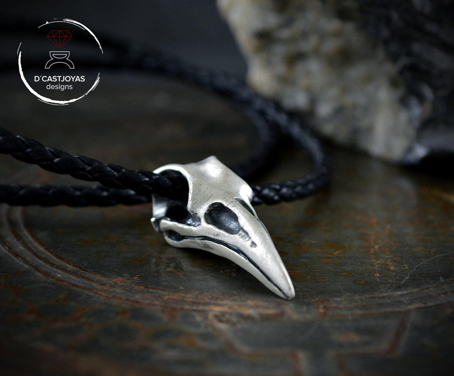 Colgante  plata 925 de cráneo cuervo , Colgante  Cuervo Odin, Collar vikingo, Regalo de San Valentín - D´Cast