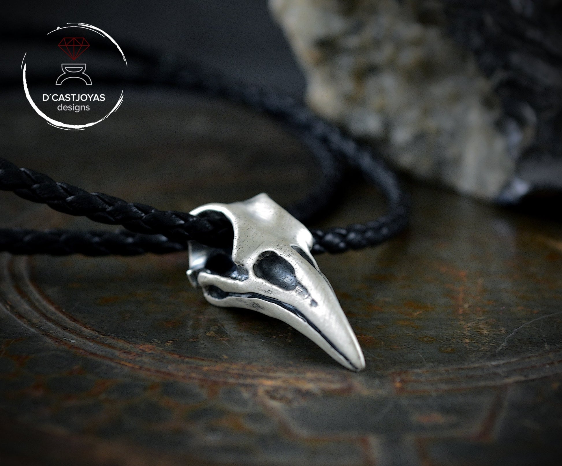 Colgante  plata 925 de cráneo cuervo , Colgante  Cuervo Odin, Collar vikingo, Regalo de San Valentín - D´Cast
