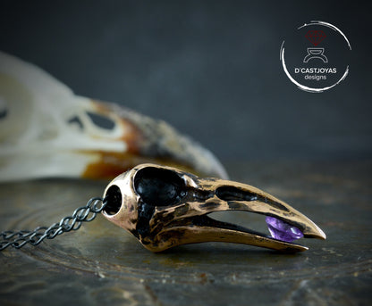 Bronzefarbener Odin-Auge-Raben-Anhänger mit Naturstein, Wikinger-Amulett-Anhänger