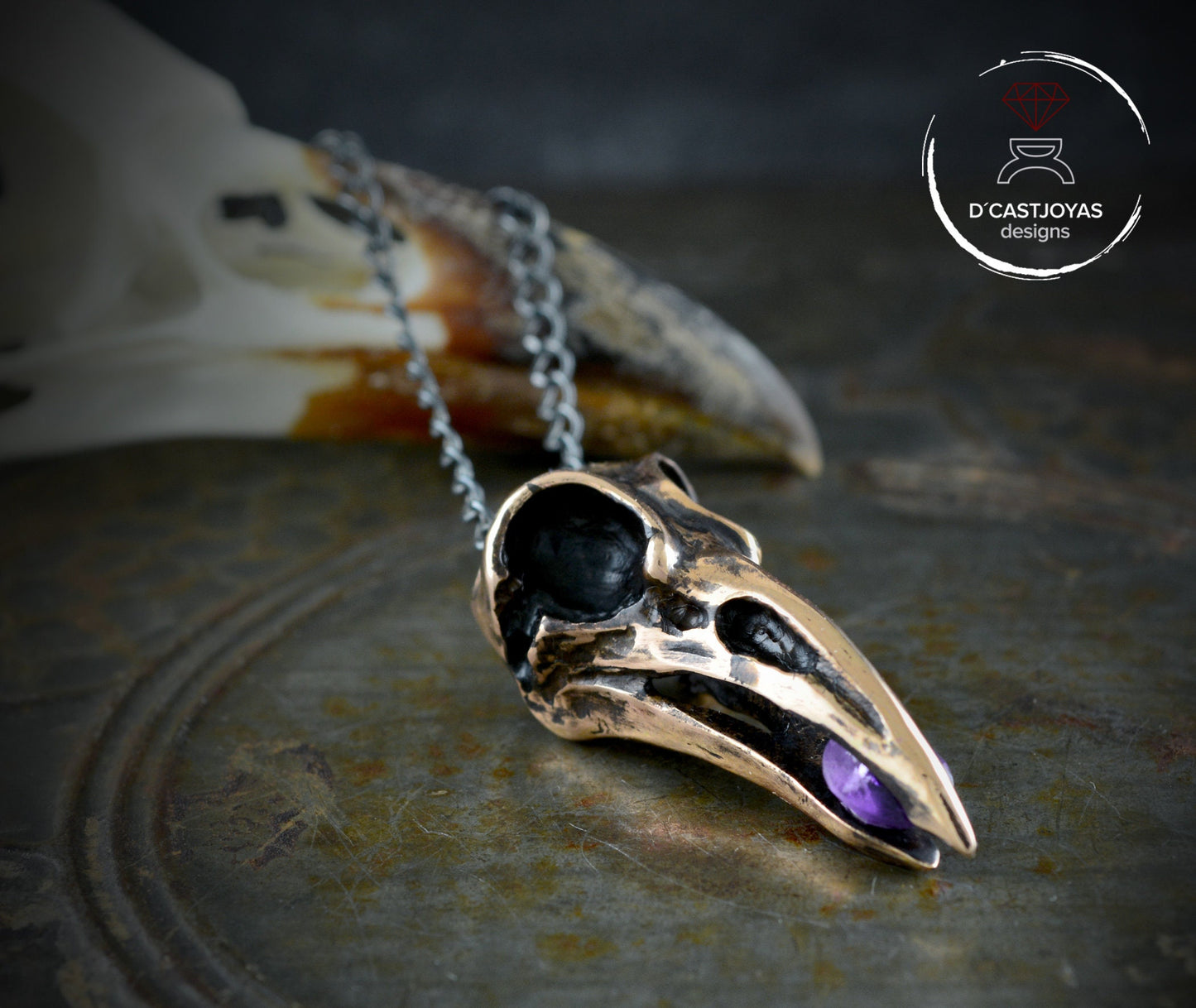 Bronzefarbener Odin-Auge-Raben-Anhänger mit Naturstein, Wikinger-Amulett-Anhänger
