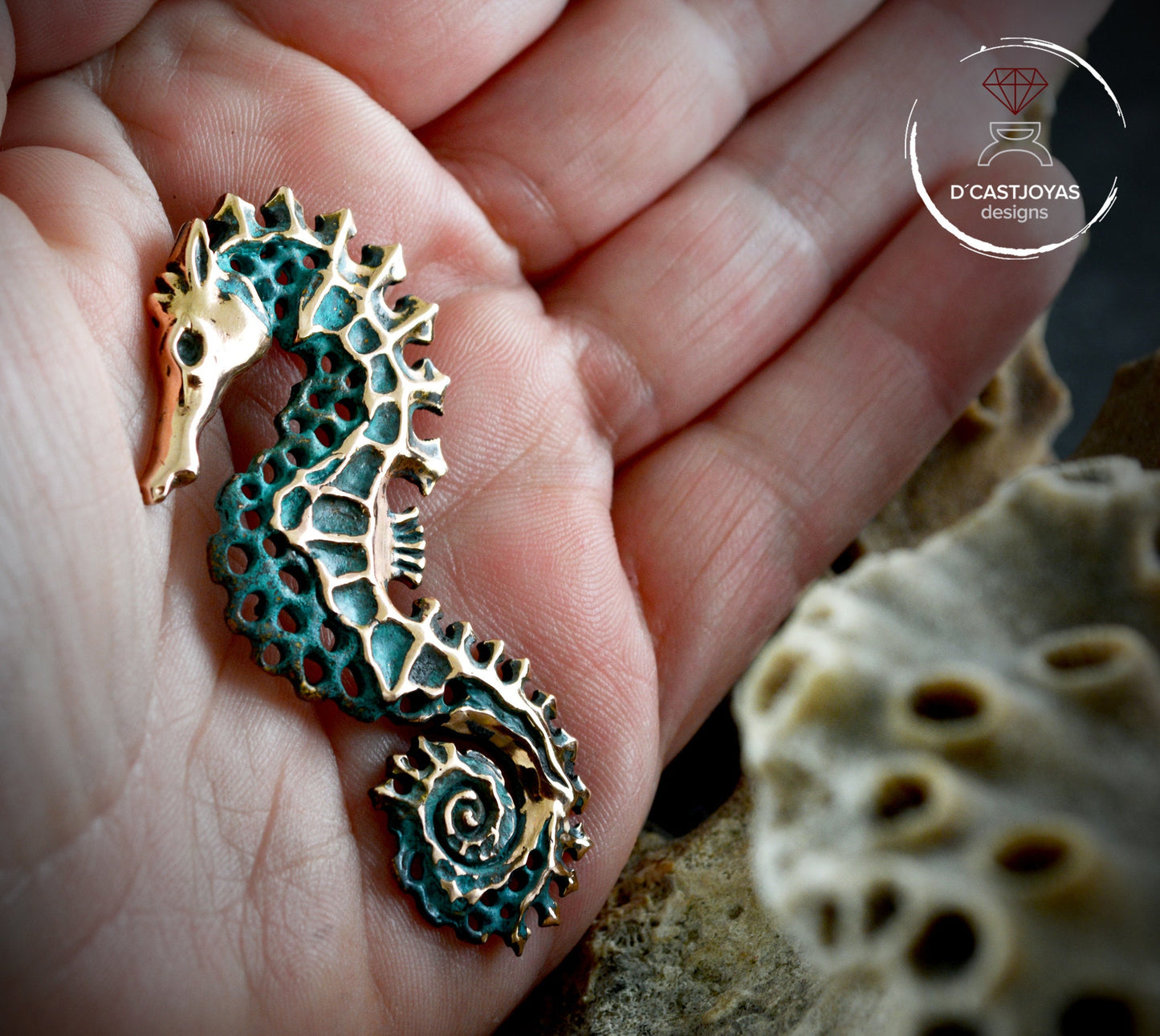 Colgante plata Caballito de mar, Colgante plata artístico, Collar plata esqueleto de caballo, Joyería del mar, Colgante unisex, Estilo boho - D´Cast