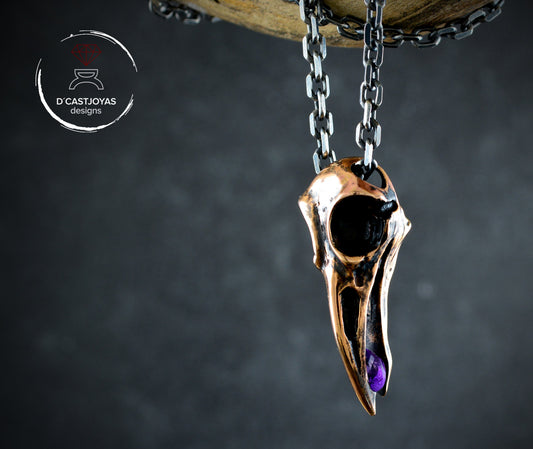 Colgante de cuervo ojo de Odin de bronce con piedra natural, Colgante amuleto vikingo