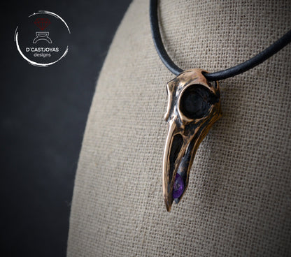Bronzefarbener Odin-Auge-Raben-Anhänger mit Naturstein, Wikinger-Amulett-Anhänger