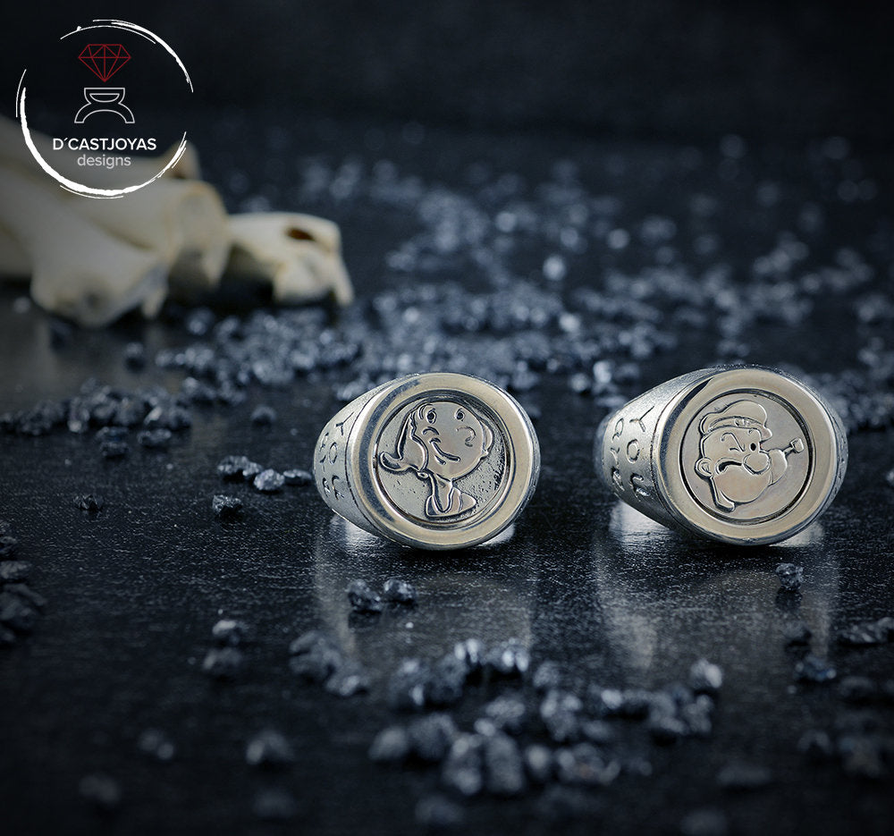 Set personalized silver seal rings, Personalized original alliances