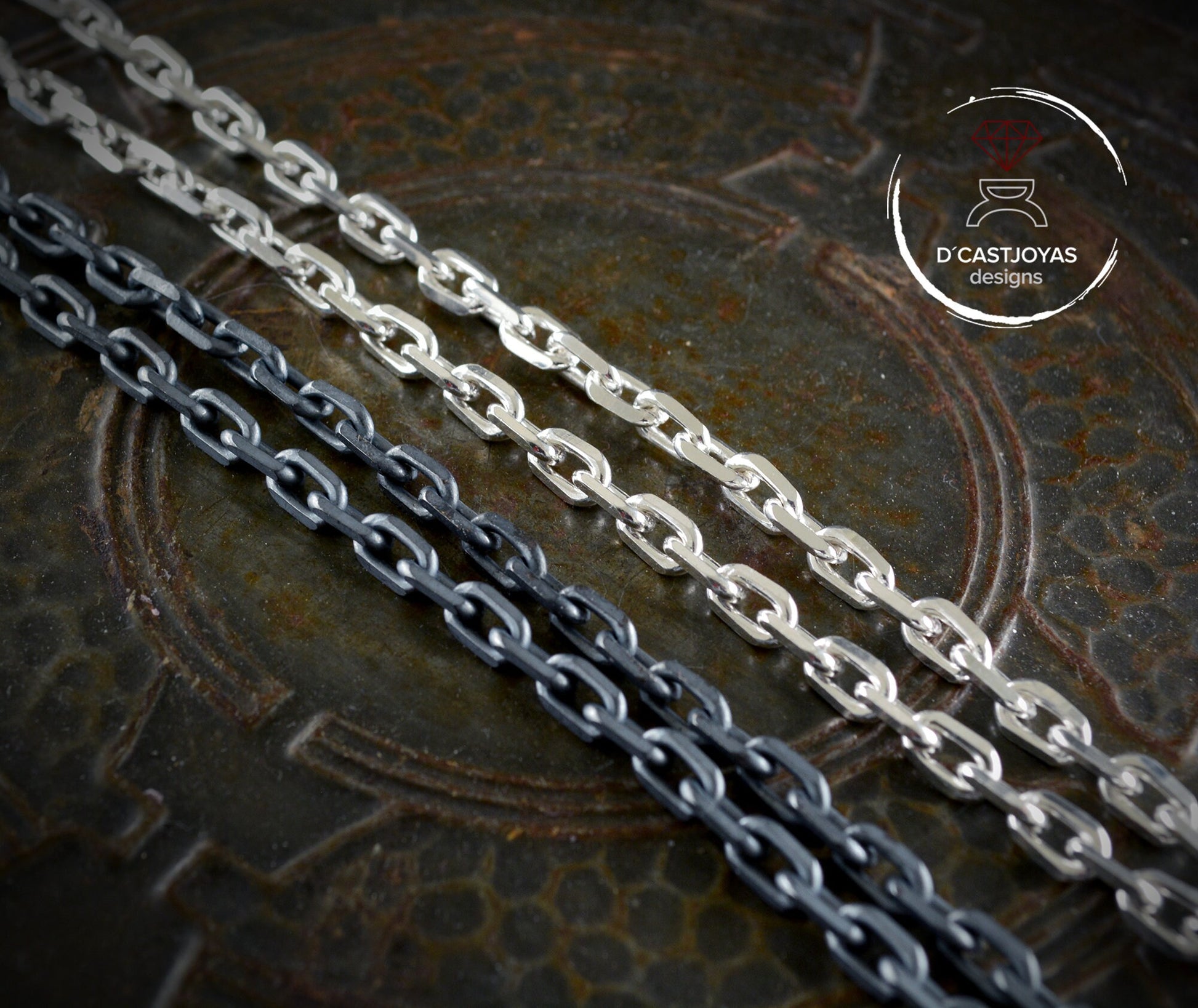 Cadena forzada diamantada muy gruesa plata 925, Hombres Collar de plata 925 , Cadena cable plata oxidada - D´Cast