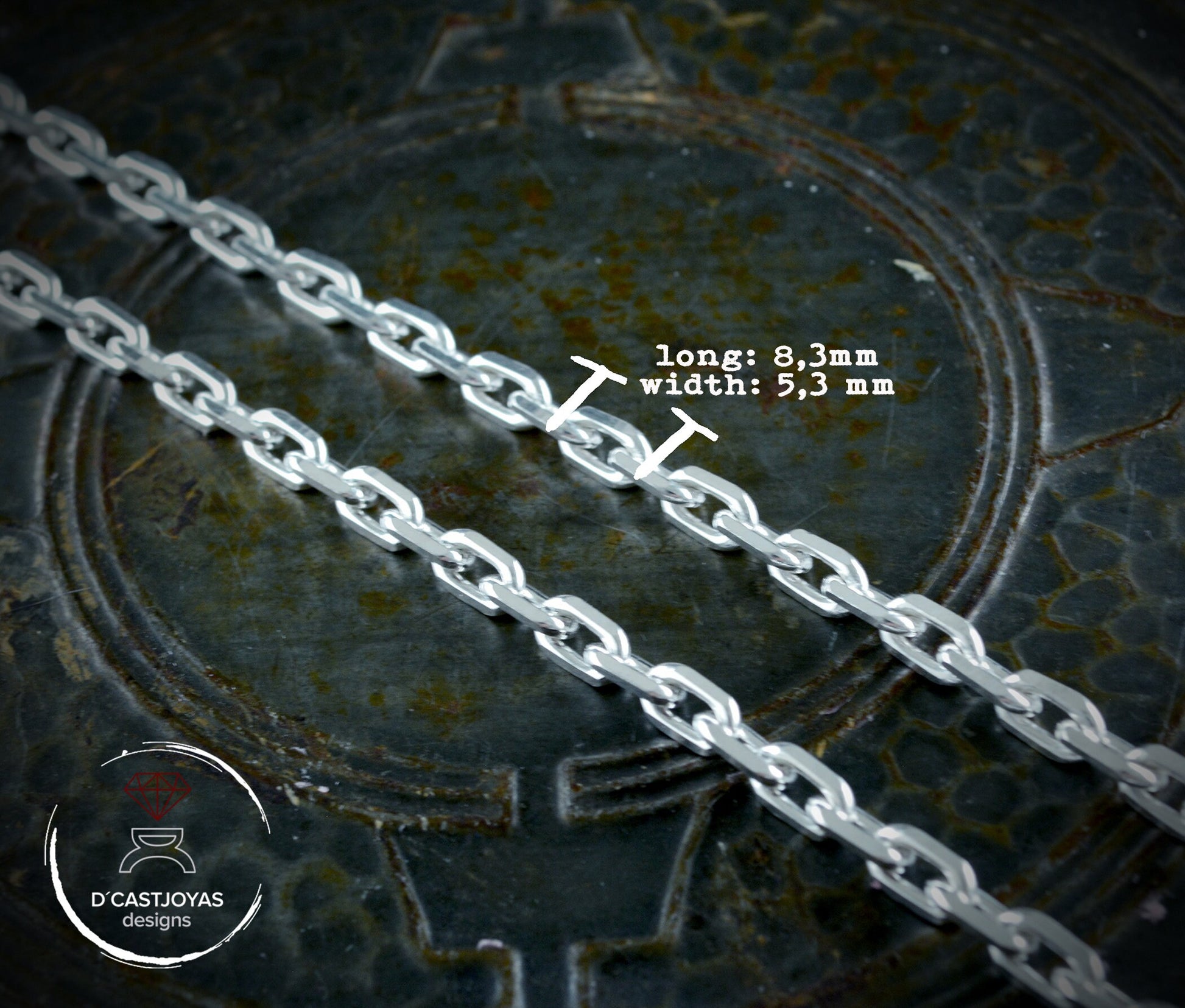 Cadena forzada diamantada muy gruesa plata 925, Hombres Collar de plata 925 , Cadena cable plata oxidada - D´Cast