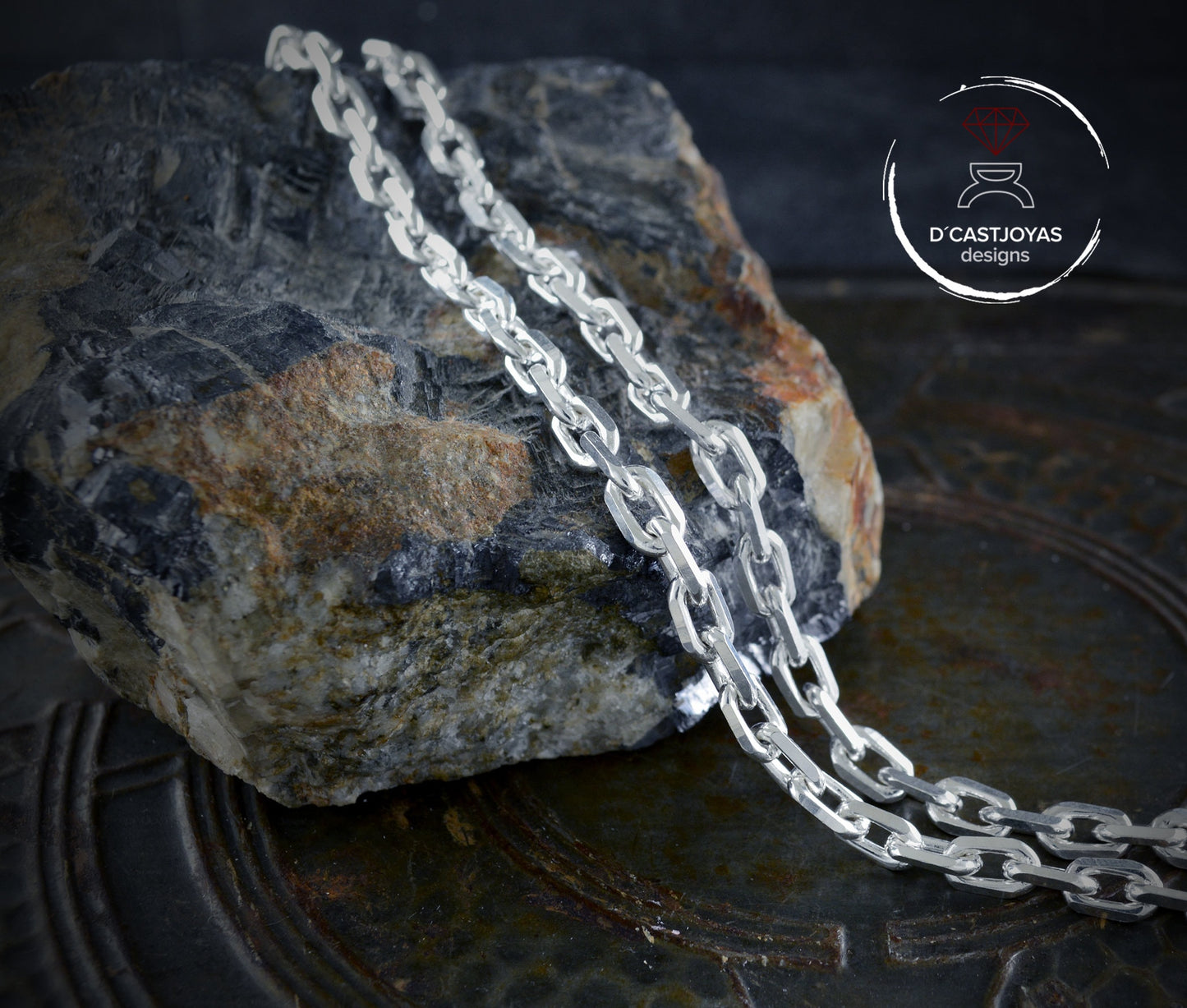 Cadena forzada diamantada muy gruesa plata 925, Hombres Collar de plata 925 , Cadena cable plata oxidada - D´Cast