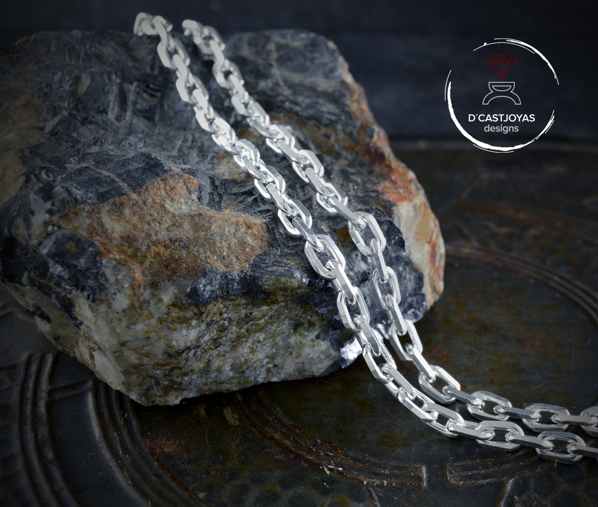 Cadena forzada diamantada muy gruesa plata 925, Hombres Collar de plata 925 , Cadena cable plata oxidada - D´Cast