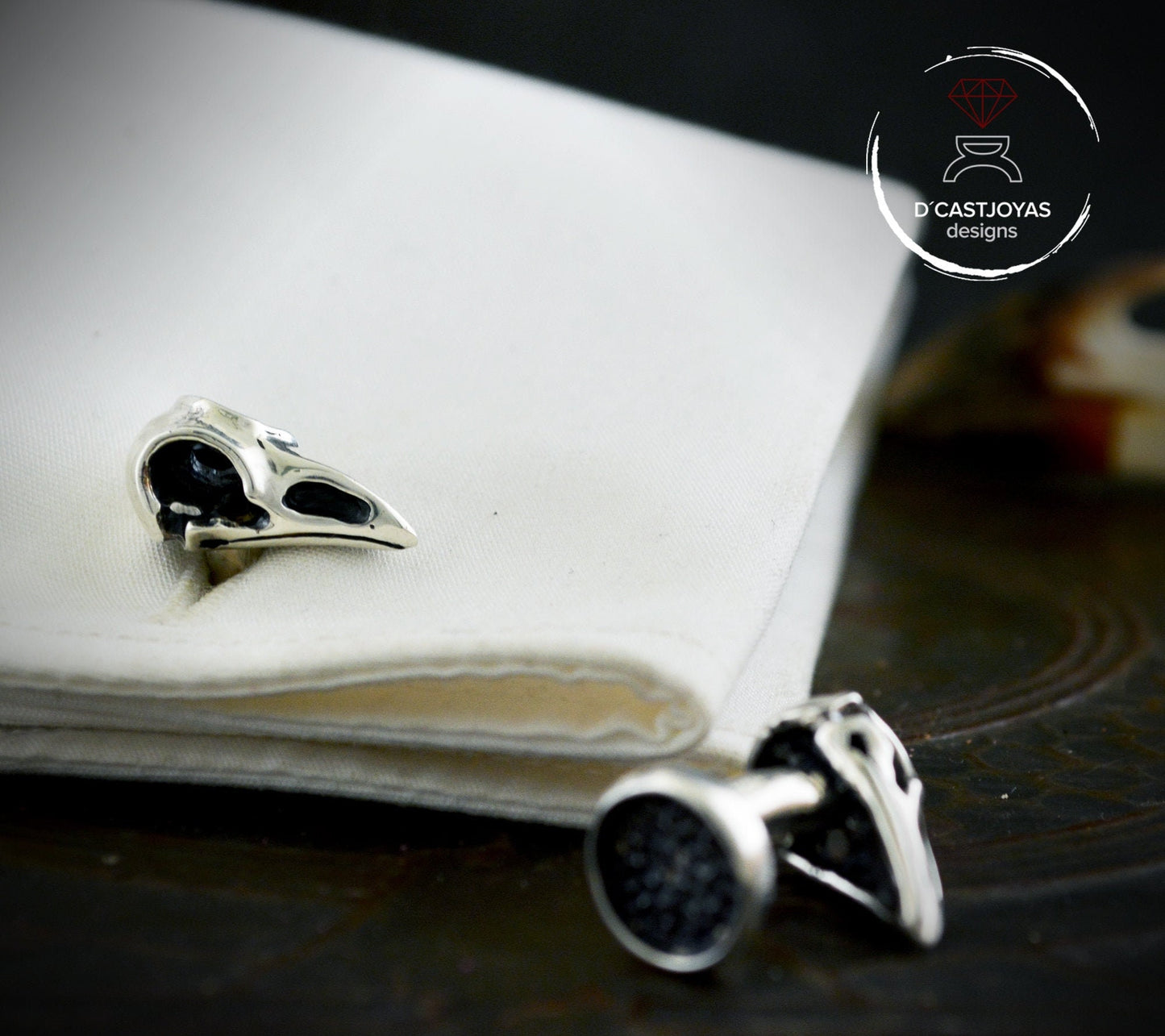 Gemelos plata cuervos de Odín, Gemelos  calavera, regalo para él, joyería vikinga