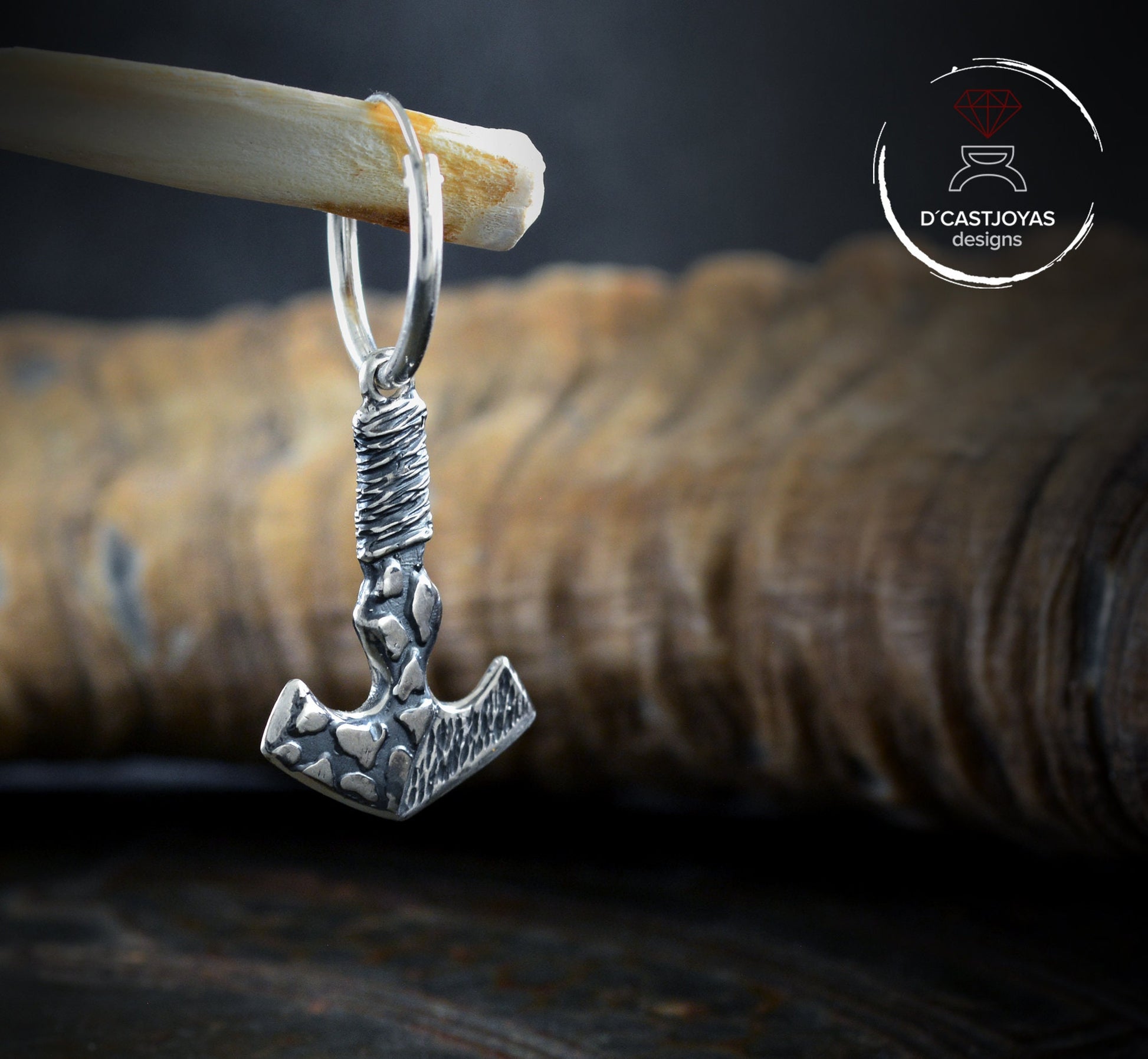 Pendientes de aro vikingos martillo de Thor en plata de ley - D´Cast