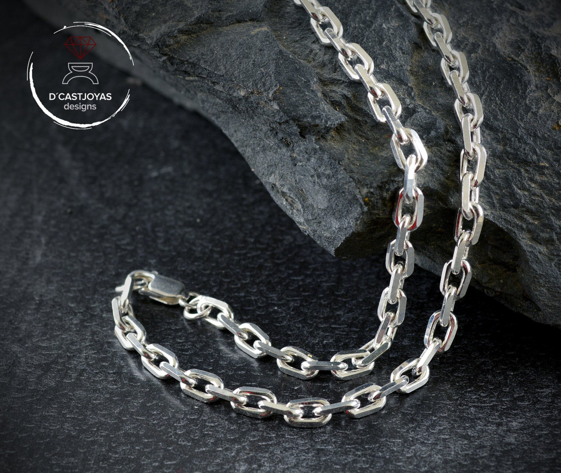 Cadena forzada diamantada muy gruesa plata 925, Hombres Collar de plata 925 , Cadena cable plata oxidada - D´Cast