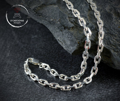 Cadena forzada diamantada muy gruesa plata 925, Hombres Collar de plata 925 , Cadena cable plata oxidada - D´Cast