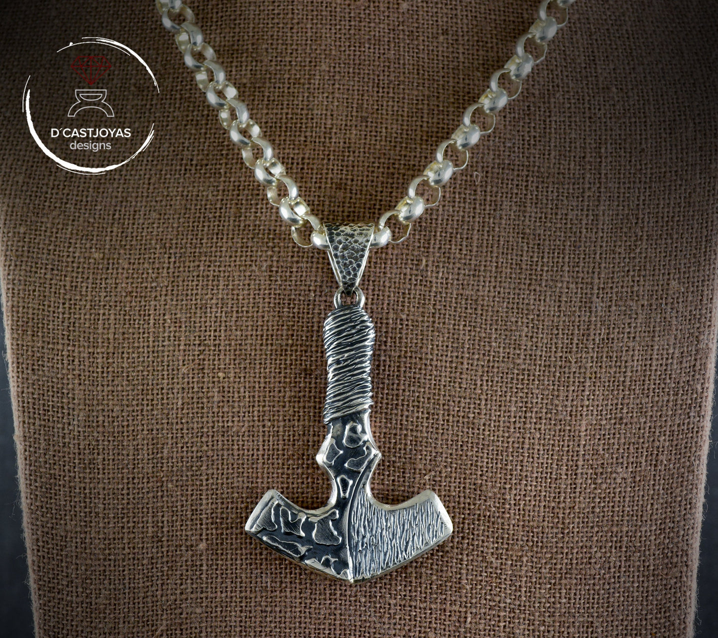 Colgante vikingo de plata maciza Mjolnir para hombre, Hammer Thor con texturas oxidadas, amuleto vikingo - D´Cast