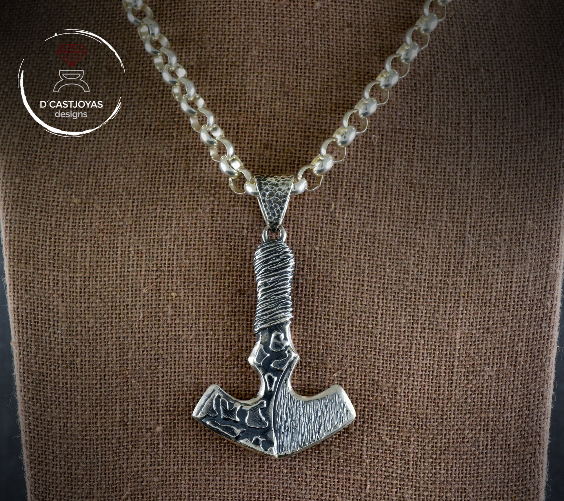 Colgante vikingo de plata maciza Mjolnir para hombre, Hammer Thor con texturas oxidadas, amuleto vikingo - D´Cast