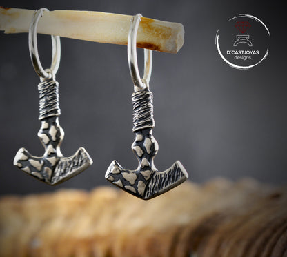 Pendientes de aro vikingos martillo de Thor en plata de ley - D´Cast