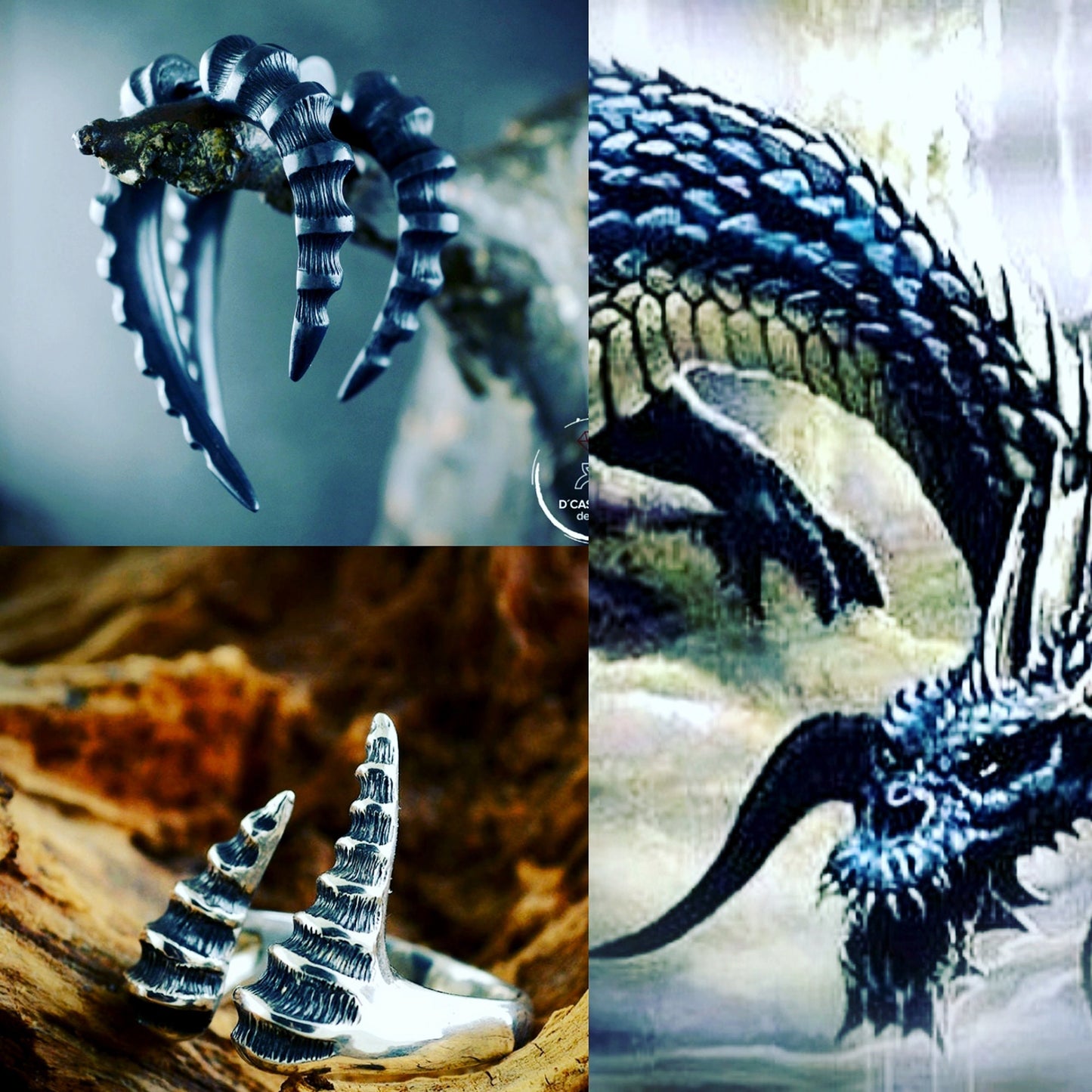 Dragon horn silver ring, Dragon open ring, Handmade ring, Dragon bone, Gothic jewelry, Unisex jewelry, Urban style