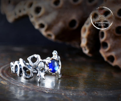 Anillo solitario plata Coral, Joyería del mar, Anillo artesanal - D´Cast