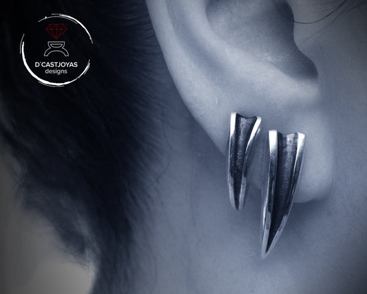 Pendiente colmillo largo de plata de ley, pendiente de garra de plata, Pendientes punk - D´Cast
