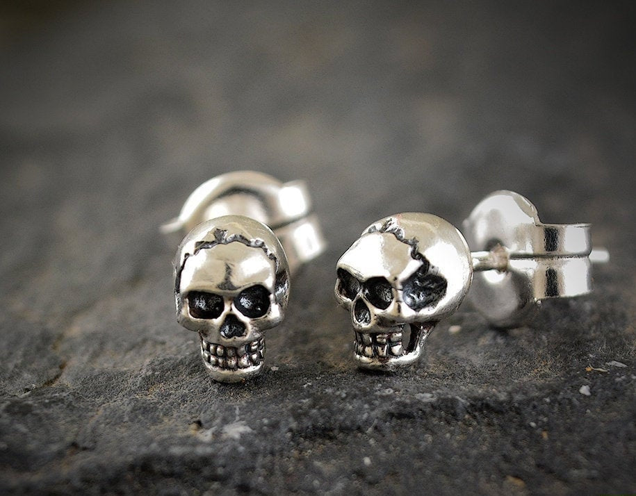 Tiny Skull Earrings Silver 925, Skull Stud Earrings for Women and Men