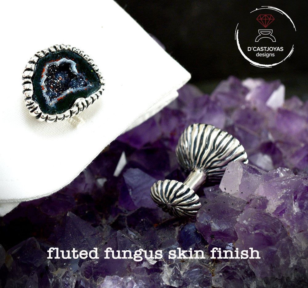 Gemelos de plata personalizados exclusivos con piedra Tabasco Baby Geode - D´Cast
