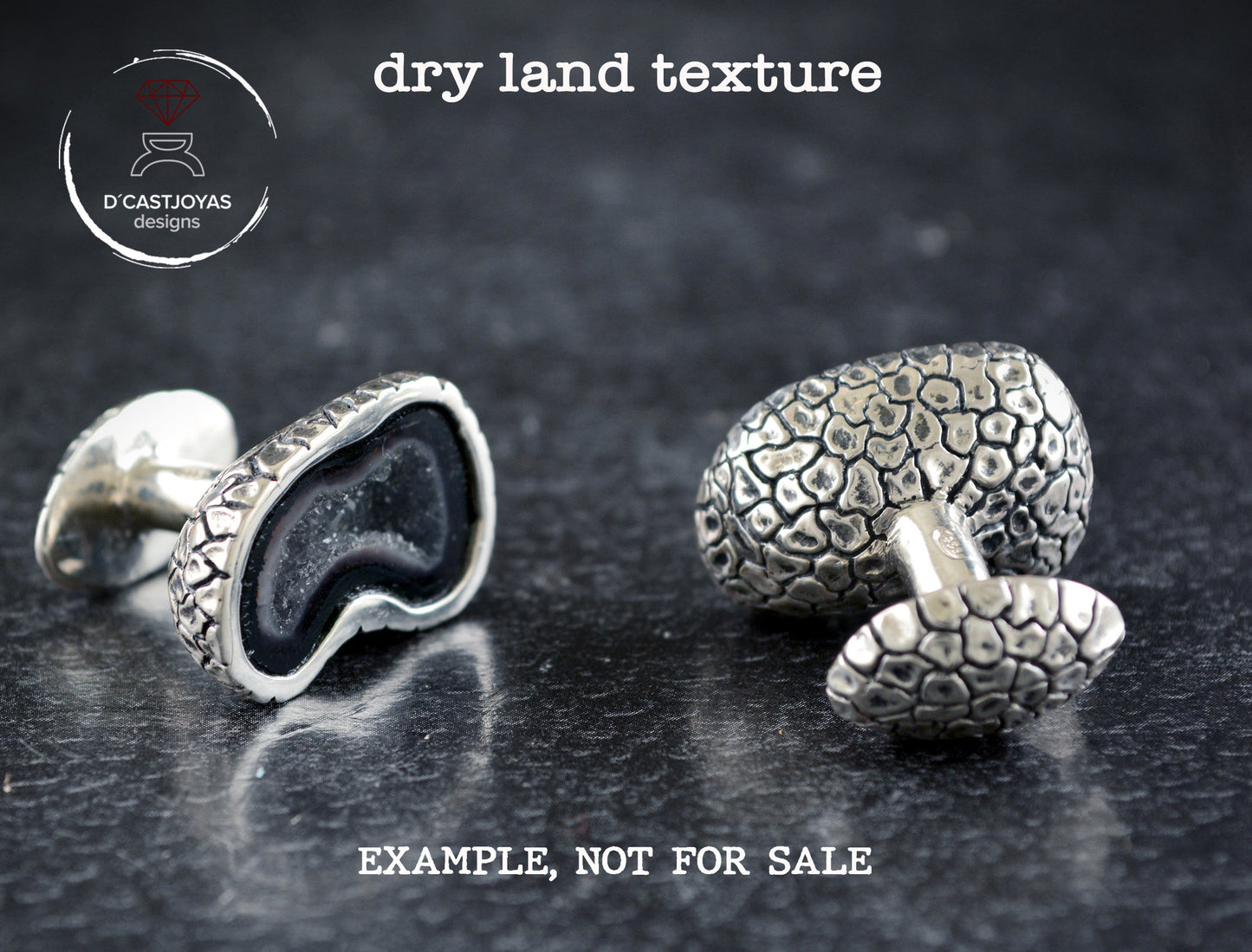 Gemelos de plata personalizados exclusivos con piedra Tabasco Baby Geode - D´Cast