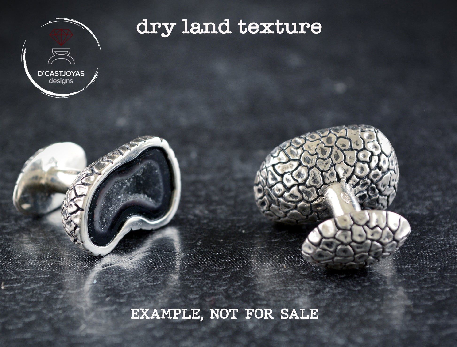 Gemelos de plata personalizados exclusivos con piedra Tabasco Baby Geode - D´Cast