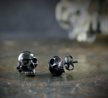 Memento mori skull earrings in solid sterling silver