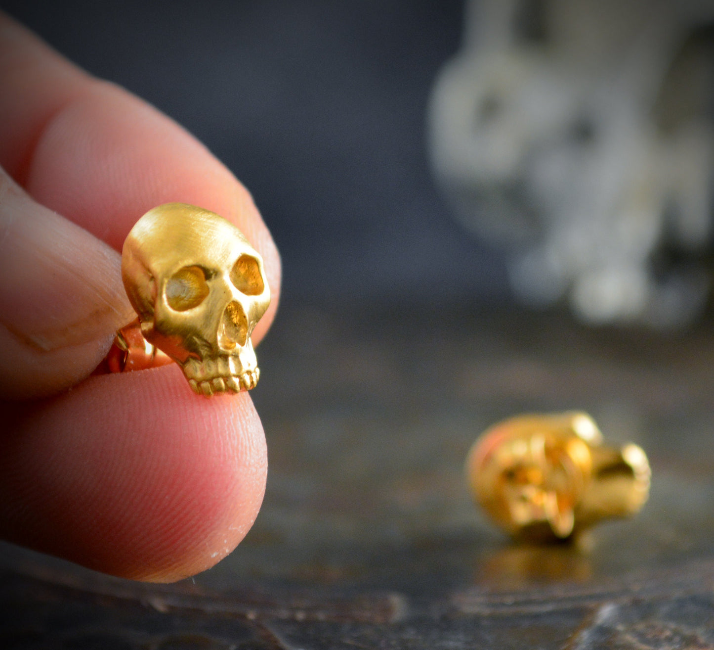 Memento mori skull earrings in solid sterling silver
