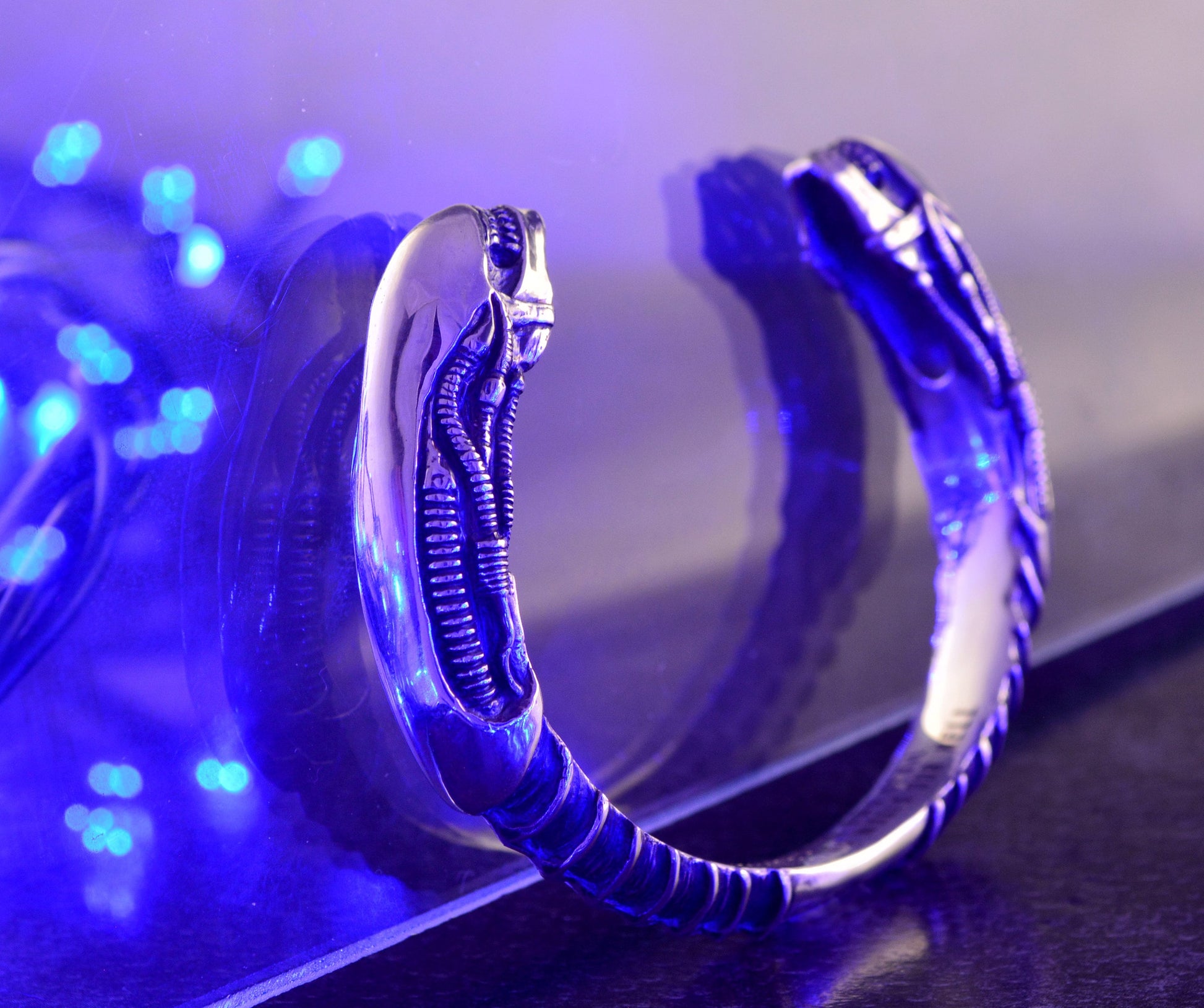 Brazalete plata de ley maciza con dos cabezas de Xenomorfo - D´Cast