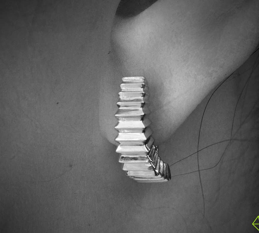 Silver half hoop earrings, Zigzag hoops, Contemporary jewelry, Gift for her, Minimalist style, Handmade earrings