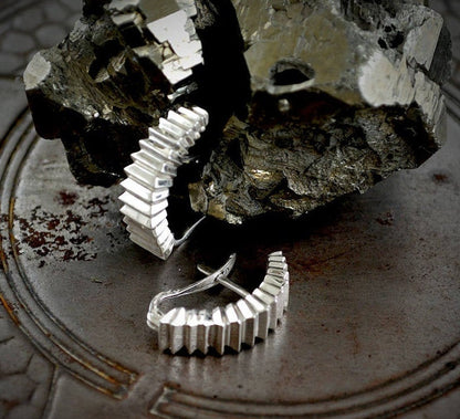 Silver half hoop earrings, Zigzag hoops, Contemporary jewelry, Gift for her, Minimalist style, Handmade earrings