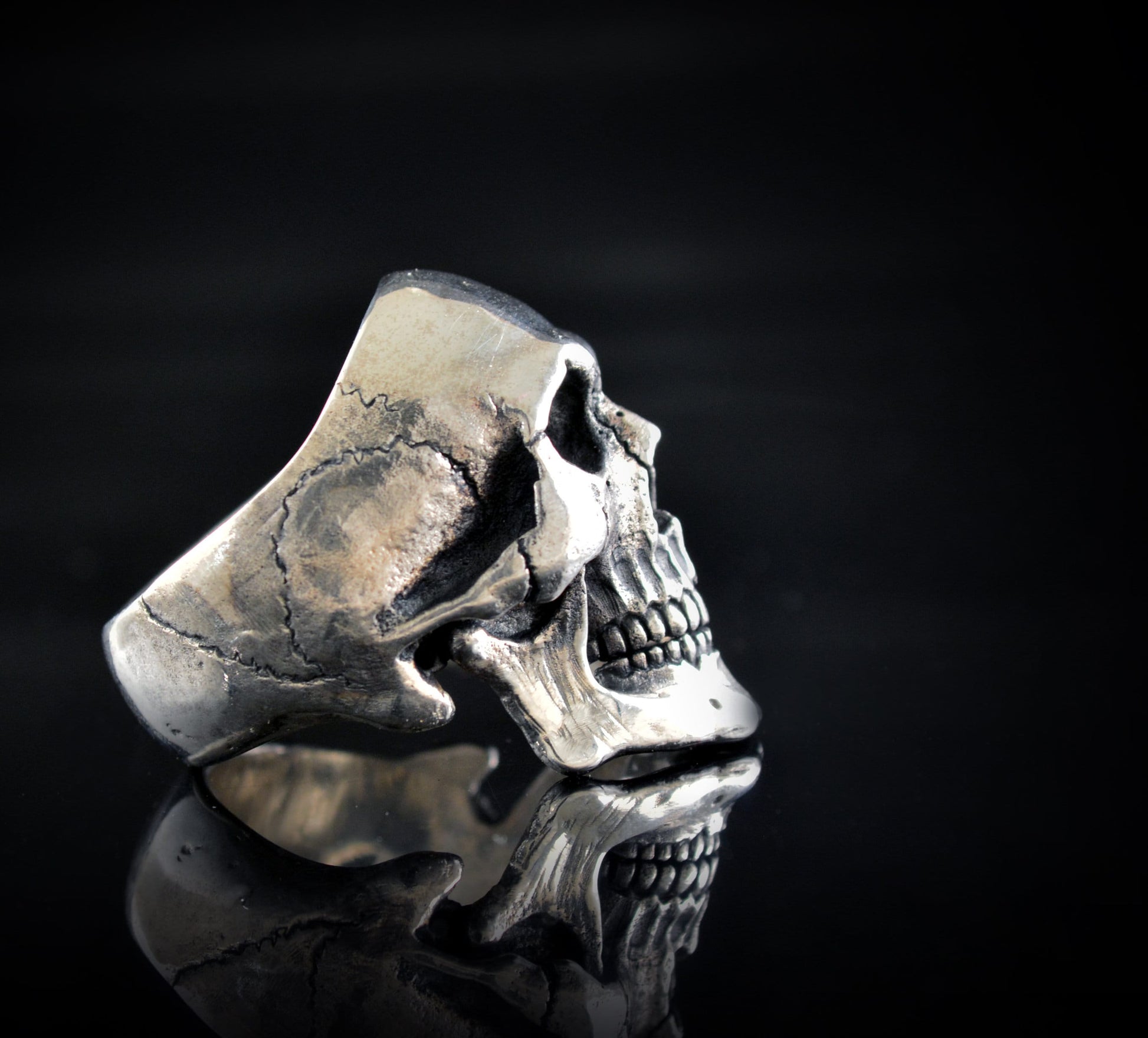 Anillo Calavera en plata de ley, Cráneo humano completo, Memento mori, Rock and Roll - D´Cast