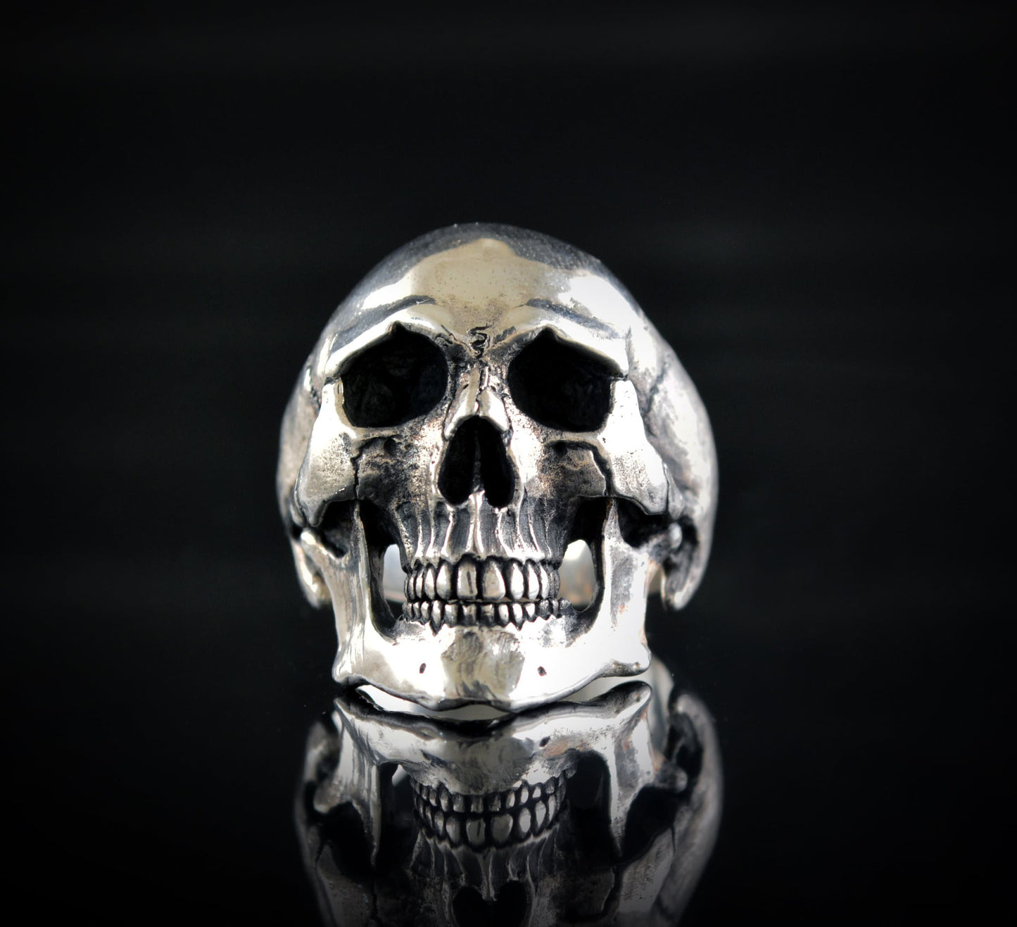 Anillo Calavera en plata de ley, Cráneo humano completo, Memento mori, Rock and Roll - D´Cast