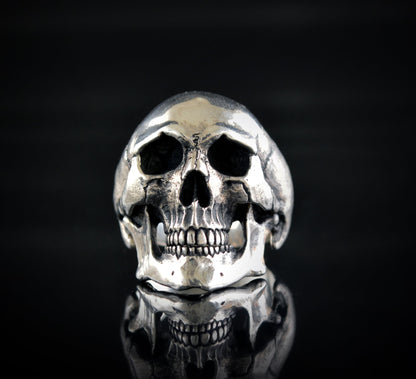 Anillo Calavera en plata de ley, Cráneo humano completo, Memento mori, Rock and Roll - D´Cast