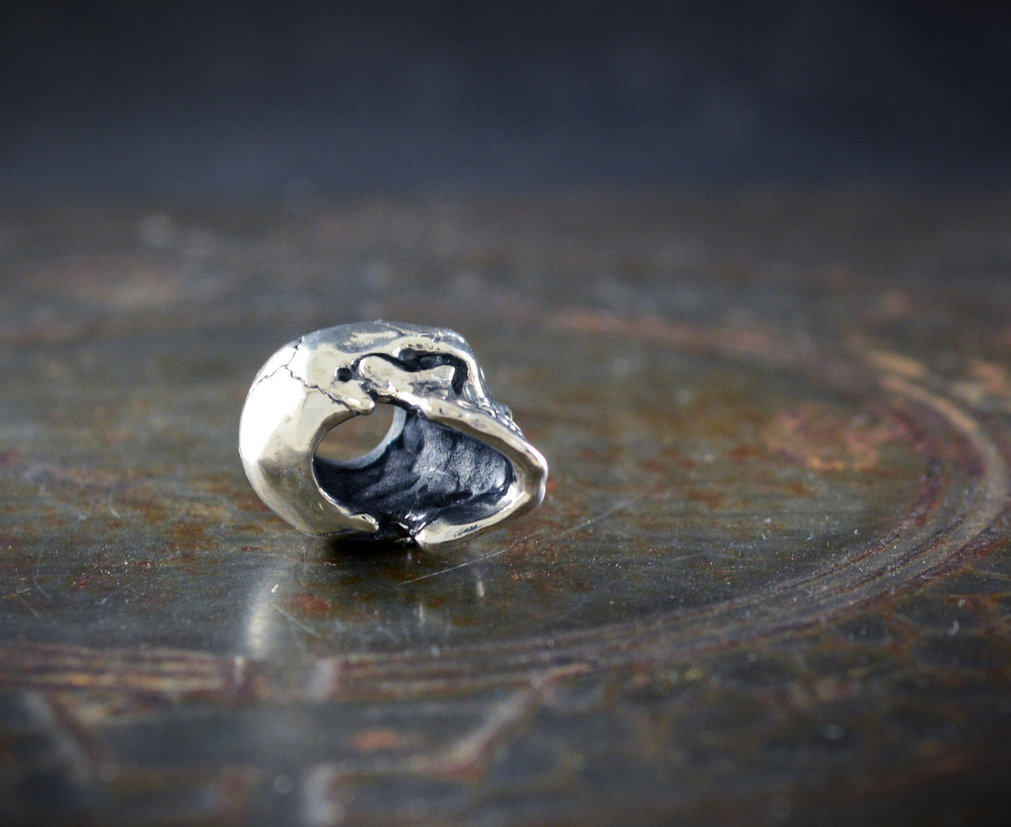 Skull beard ring handmade in sterling silver, Viking beard ornament