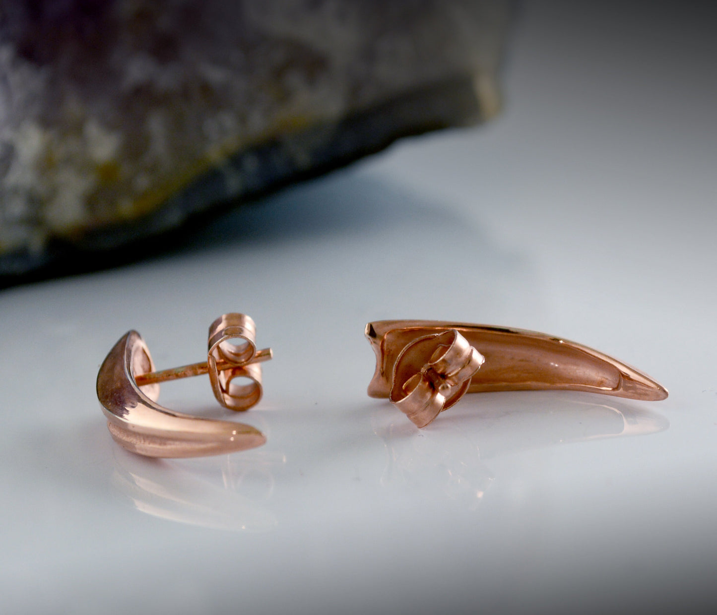 Silver tusk earrings with rose gold plating, Silver claw earring