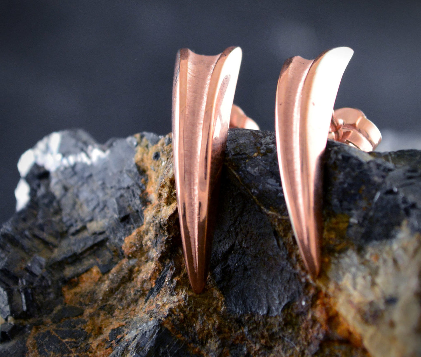 Silver tusk earrings with rose gold plating, Silver claw earring