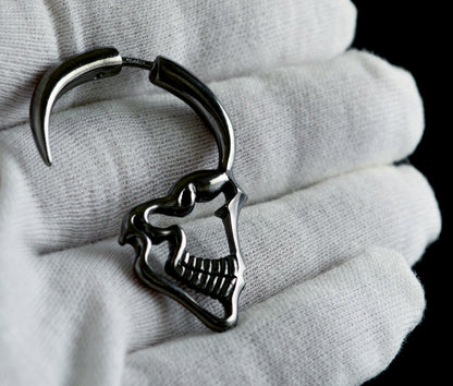 Large 925 silver hoop earring, Skull profile hoop earrings, Large silver calevara earring, Urban jewelry, Handmade earring,