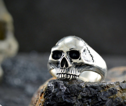 Solid Silver Memento Mori Skull Ring, Skull Engagement Ring, Unique Handmade Ring, Gothic Wedding Ring