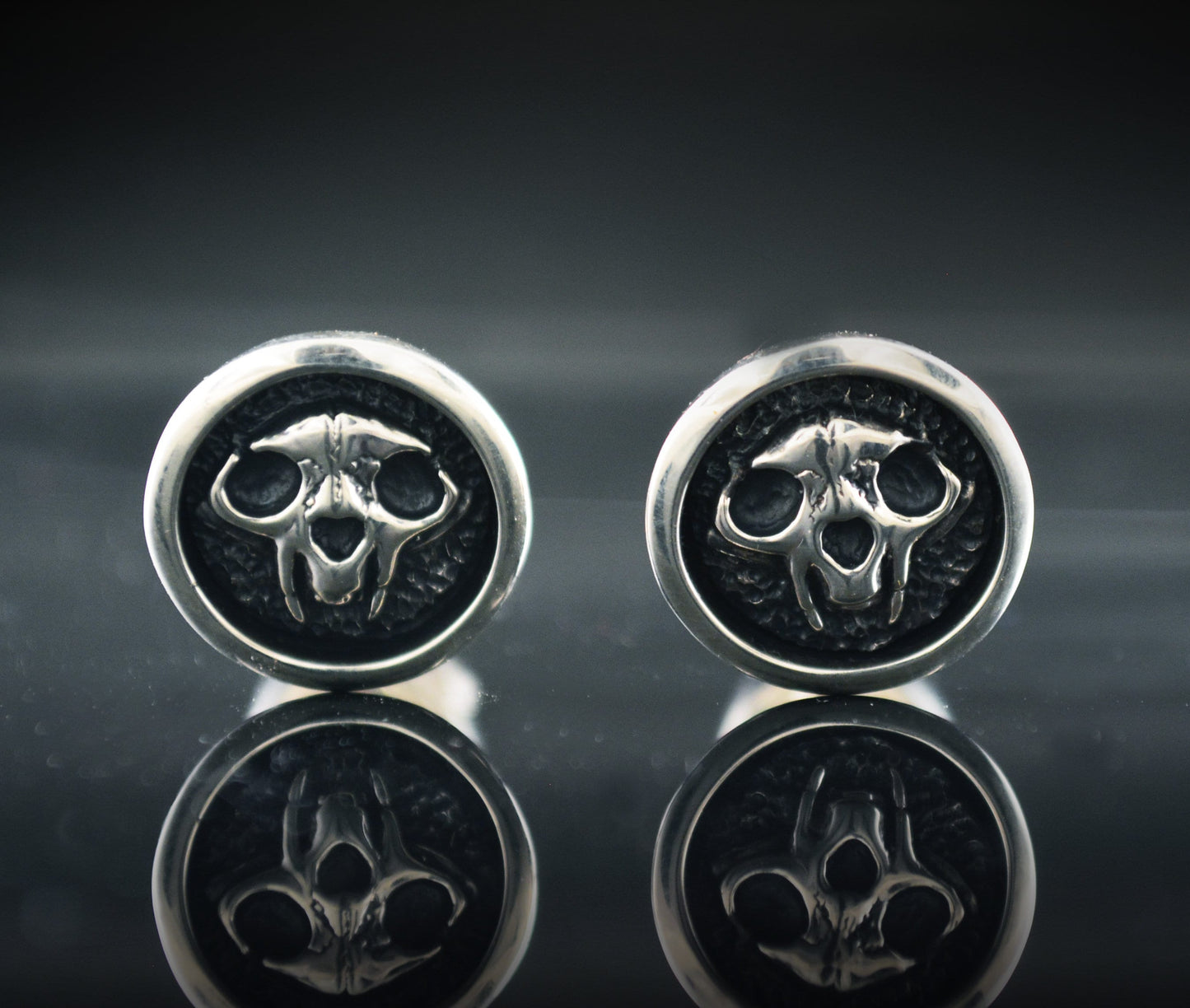 Gemelos de camisa con calavera de gato hechos a mano en plata de ley maciza, Regalo de boda para amantes de gatos - D´Cast