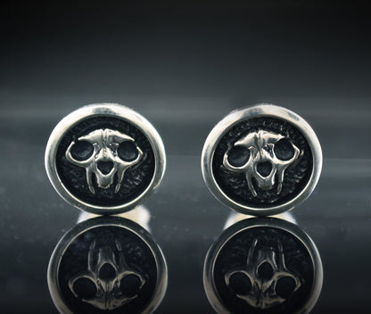 Gemelos de camisa con calavera de gato hechos a mano en plata de ley maciza, Regalo de boda para amantes de gatos - D´Cast