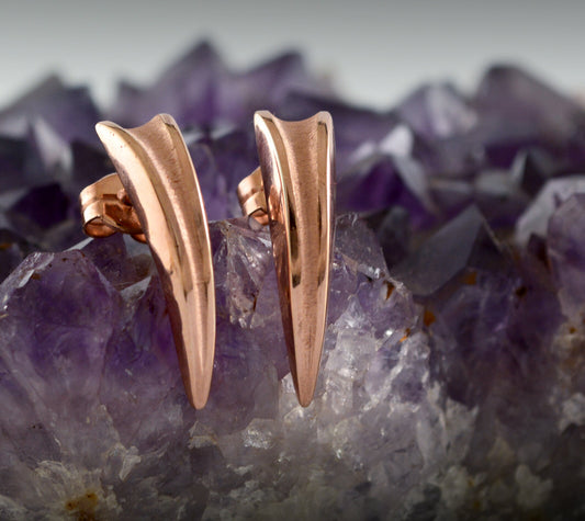 Silver tusk earrings with rose gold plating, Silver claw earring