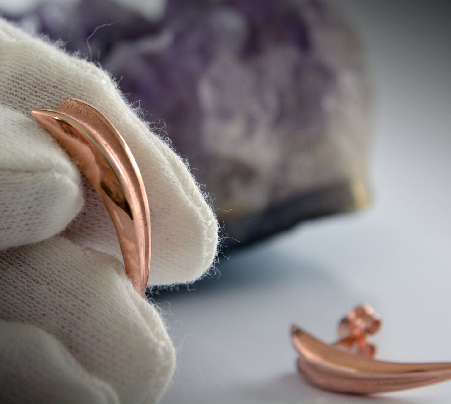 Silver tusk earrings with rose gold plating, Silver claw earring