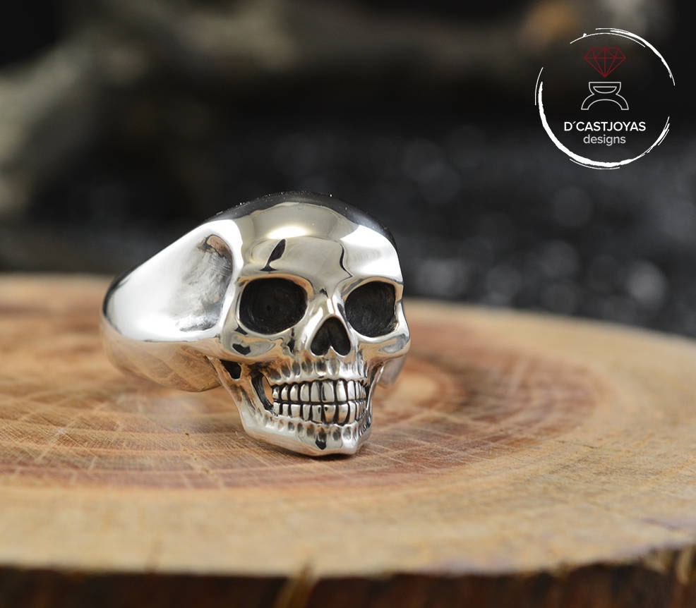 Anillo Calavera Plata 925 maciza, Anillo calavera hombre, Anillo craneo humano, Anillo motero, Hecho a mano, Memento Mori - D´Cast