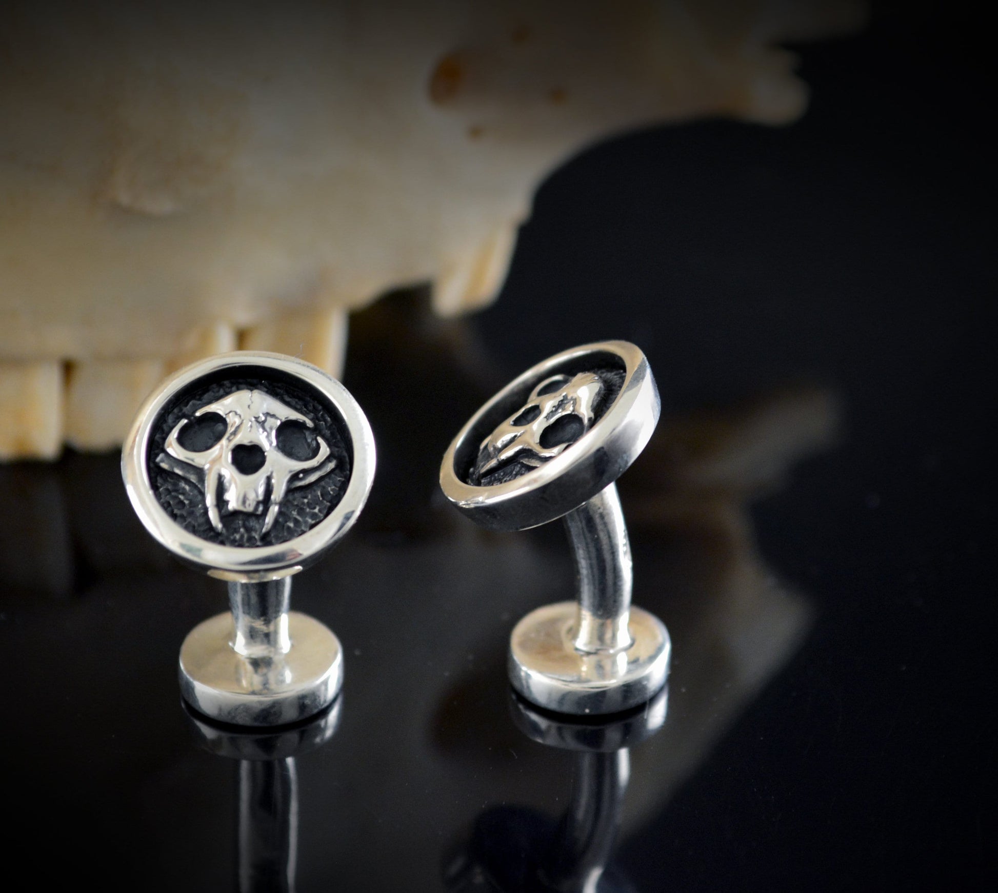 Gemelos de camisa con calavera de gato hechos a mano en plata de ley maciza, Regalo de boda para amantes de gatos - D´Cast