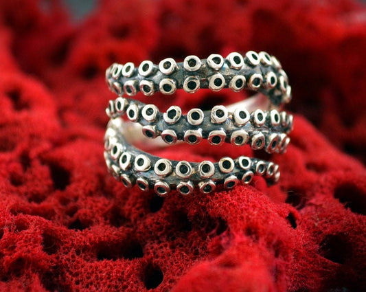 Octopus tentacles silver ring, Octopus tentacles adjustable ring, Handmade ring, Sea jewelry