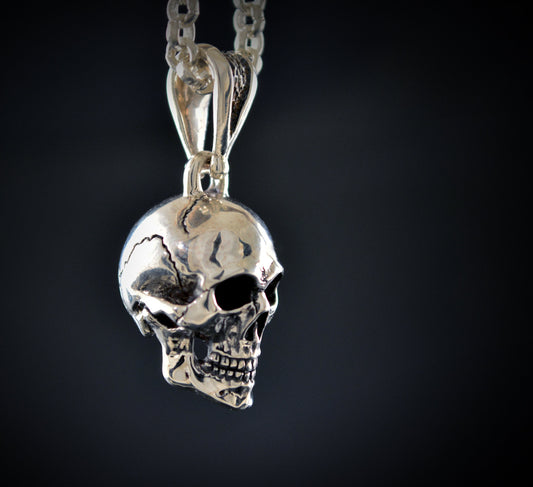 Colgante Craneo completo anatómico hecho a mano en plata de ley , Colgante Memento mori - D´Cast