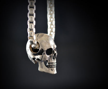 Colgante Calavera completa de plata , Calavera humana hecha a mano en plata de ley, Colgante Memento Mori, Regalo genial para él o ella - D´Cast