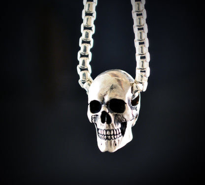 Colgante Calavera completa de plata , Calavera humana hecha a mano en plata de ley, Colgante Memento Mori, Regalo genial para él o ella - D´Cast